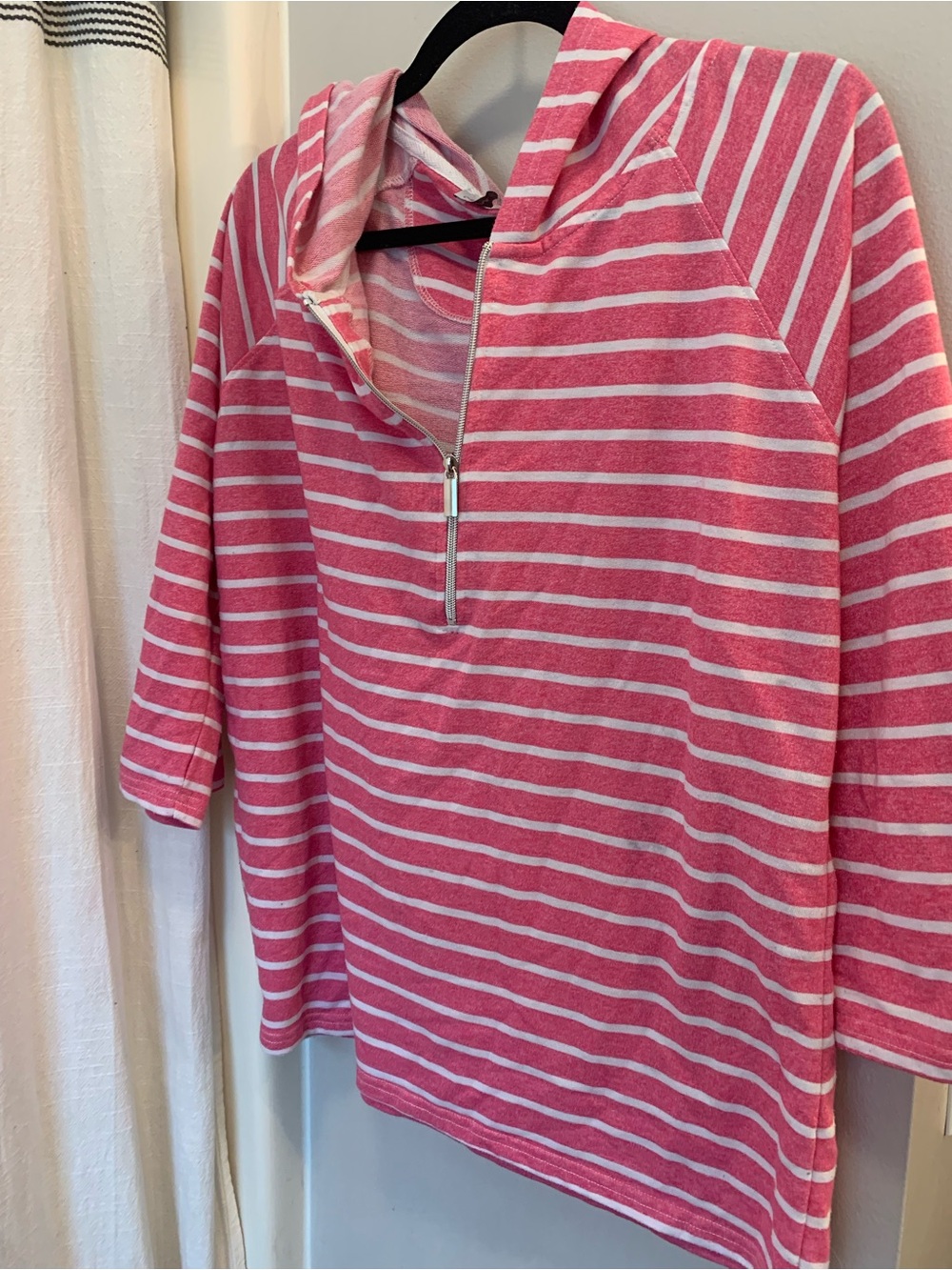 KEREN hart Pink & White Striped Half-Zip Hoodie